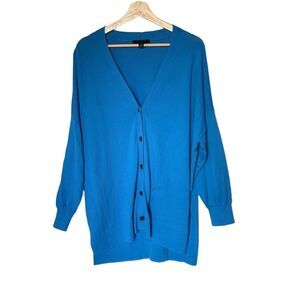 ANN TAYLOR Cardigan Womens Size XL Blue V-Neck Button Front Cotton Classic Chic
